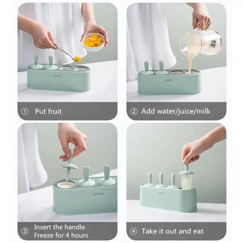 Silicone Popsicle Molds, 4-Cavity